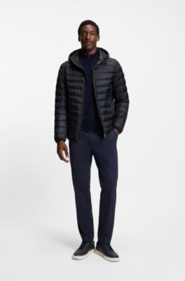 Chaqueta acolchada en tejido repelente al agua con relleno de plum&oacute;n, Azul oscuro