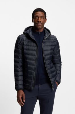 Chaqueta acolchada en tejido repelente al agua con relleno de plum&oacute;n, Azul oscuro