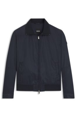 Cazadora repelente al agua con jacquard de monogramas, Azul oscuro