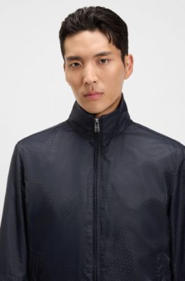Monogram-jacquard jacket with water-repellent finish, Dark Blue