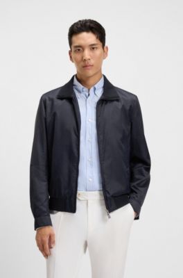 Cazadora repelente al agua con jacquard de monogramas, Azul oscuro