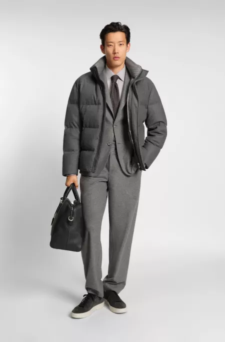 Down-filled jacket in flannel