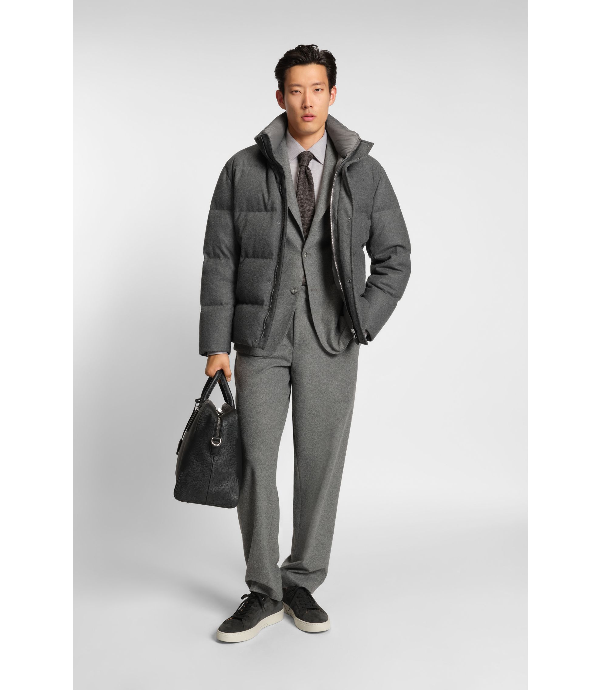 BOSS - Down-filled jacket in flannel - Grey
