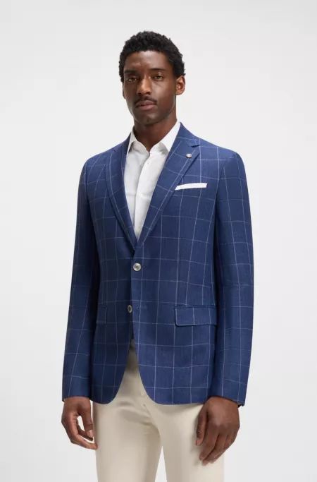 Slim-fit jacket in a checked linen blend