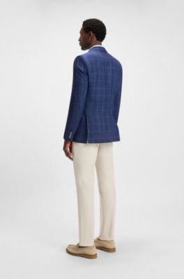 Slim-fit jacket in a checked linen blend, Dark Blue