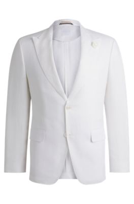 Slim-fit blazer in linen canvas, White