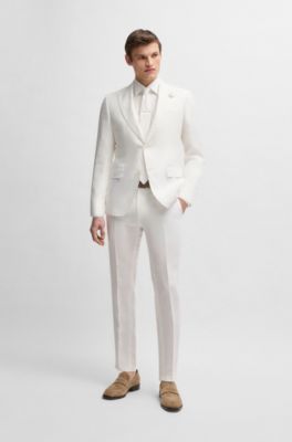 Slim-fit blazer in linen canvas, White