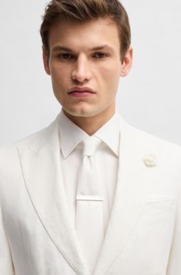 Slim-fit blazer in linen canvas, White