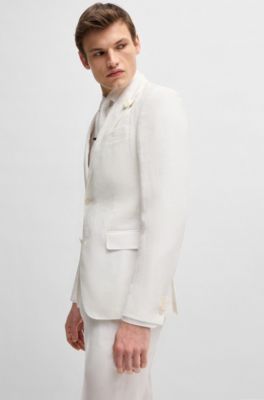 Slim-fit blazer in linen canvas, White