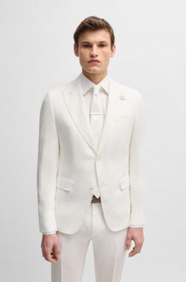 Blazer slim fit en lona de lino, Blanco