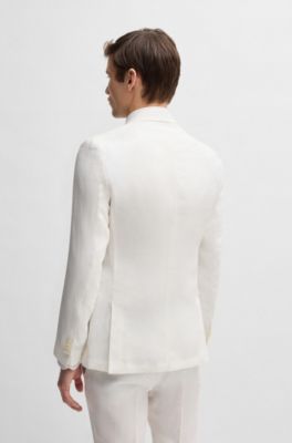 Slim-fit blazer in linen canvas, White