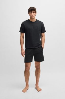 Camiseta de felpa de algod&oacute;n con logo bordado, Negro