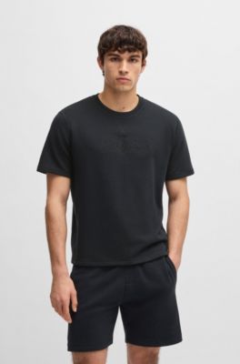 Camiseta de felpa de algod&oacute;n con logo bordado, Negro