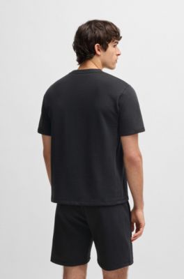 Camiseta de felpa de algod&oacute;n con logo bordado, Negro