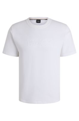 HUGO BOSS コットン Tシャツ ロゴ BOSS - Cotton-terry T-shirt with embroidered logo - White