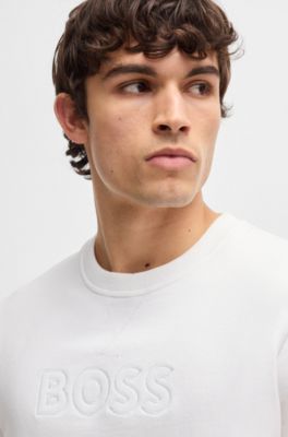 Camiseta de felpa de algod&oacute;n con logo bordado, Blanco