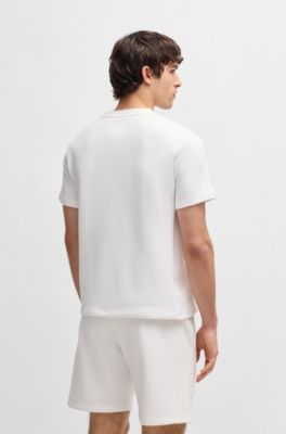 Camiseta de felpa de algod&oacute;n con logo bordado, Blanco