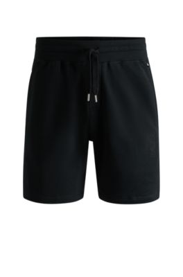Short en molleton de coton avec logo contour&eacute; brod&eacute;, Noir