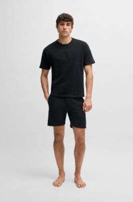 Short en molleton de coton avec logo contour&eacute; brod&eacute;, Noir