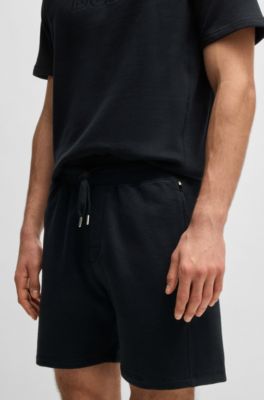 Short en molleton de coton avec logo contour&eacute; brod&eacute;, Noir