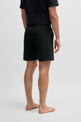 Short en molleton de coton avec logo contour&eacute; brod&eacute;, Noir