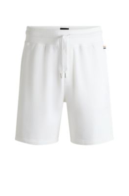 BOSS - Cotton-terry shorts with outline logo embroidery - White