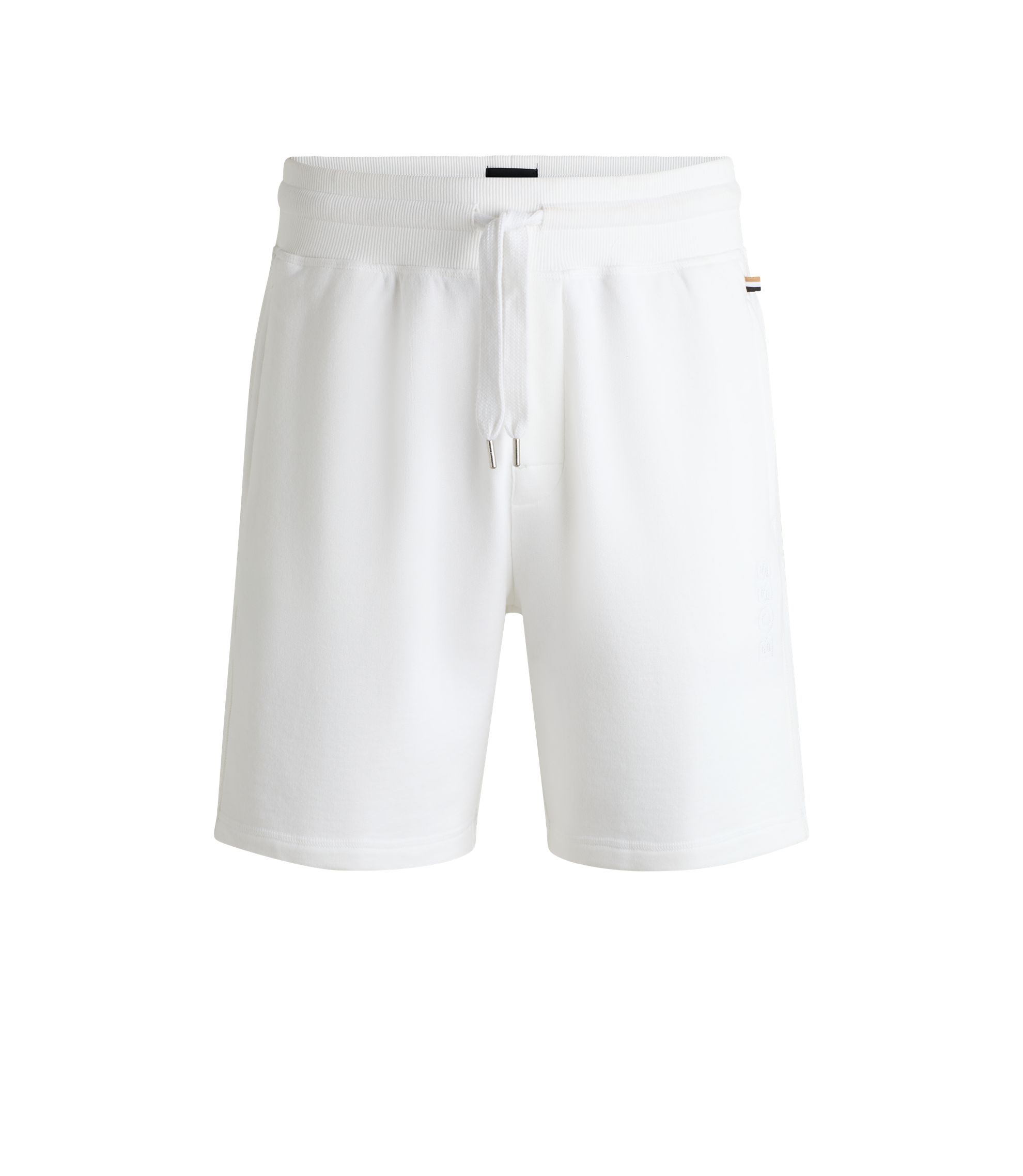 BOSS - Cotton-terry shorts with outline logo embroidery - White