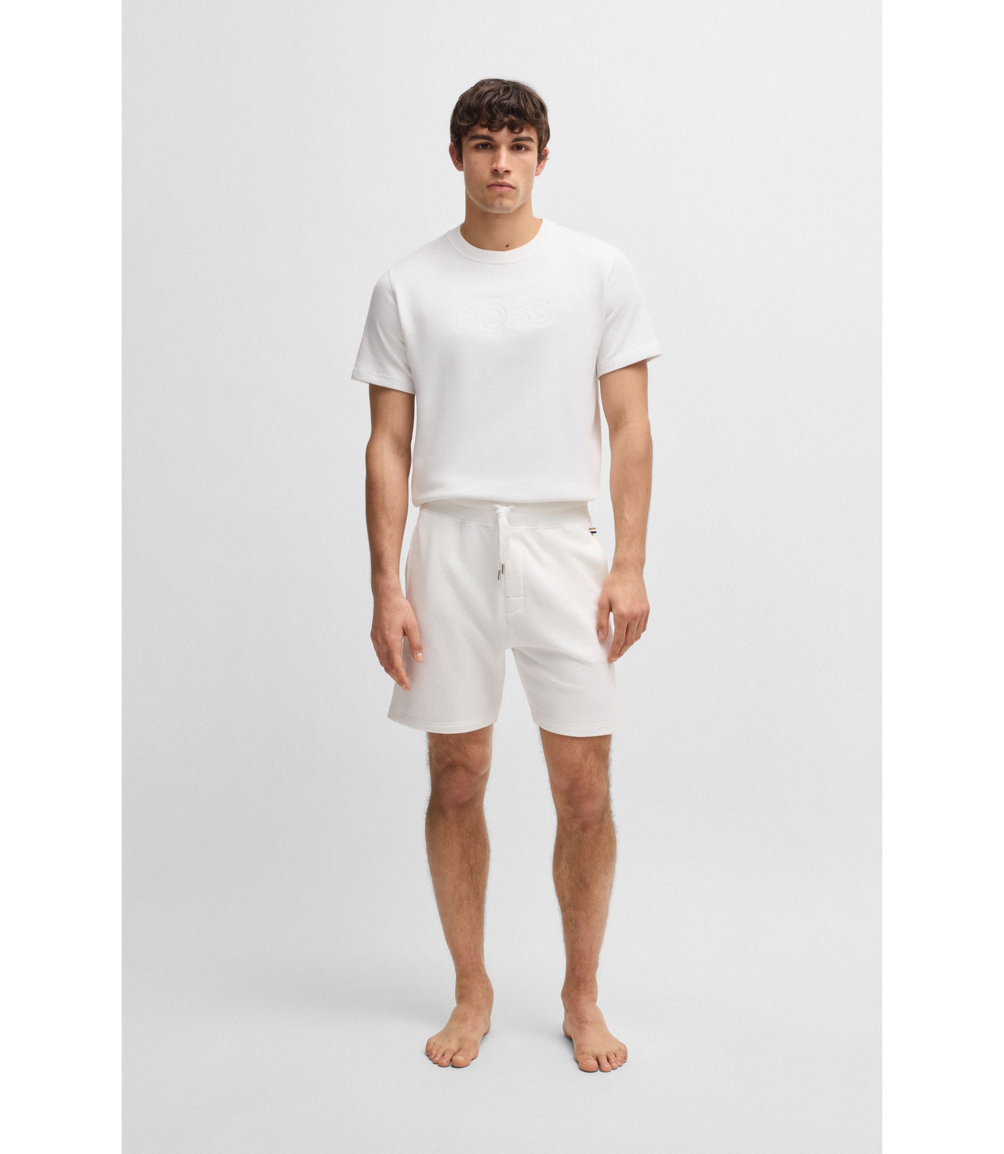 BOSS - Cotton-terry shorts with outline logo embroidery - White
