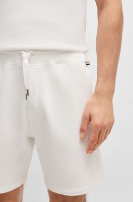 Shorts de felpa de algod&oacute;n con logotipo delineado bordado, Blanco