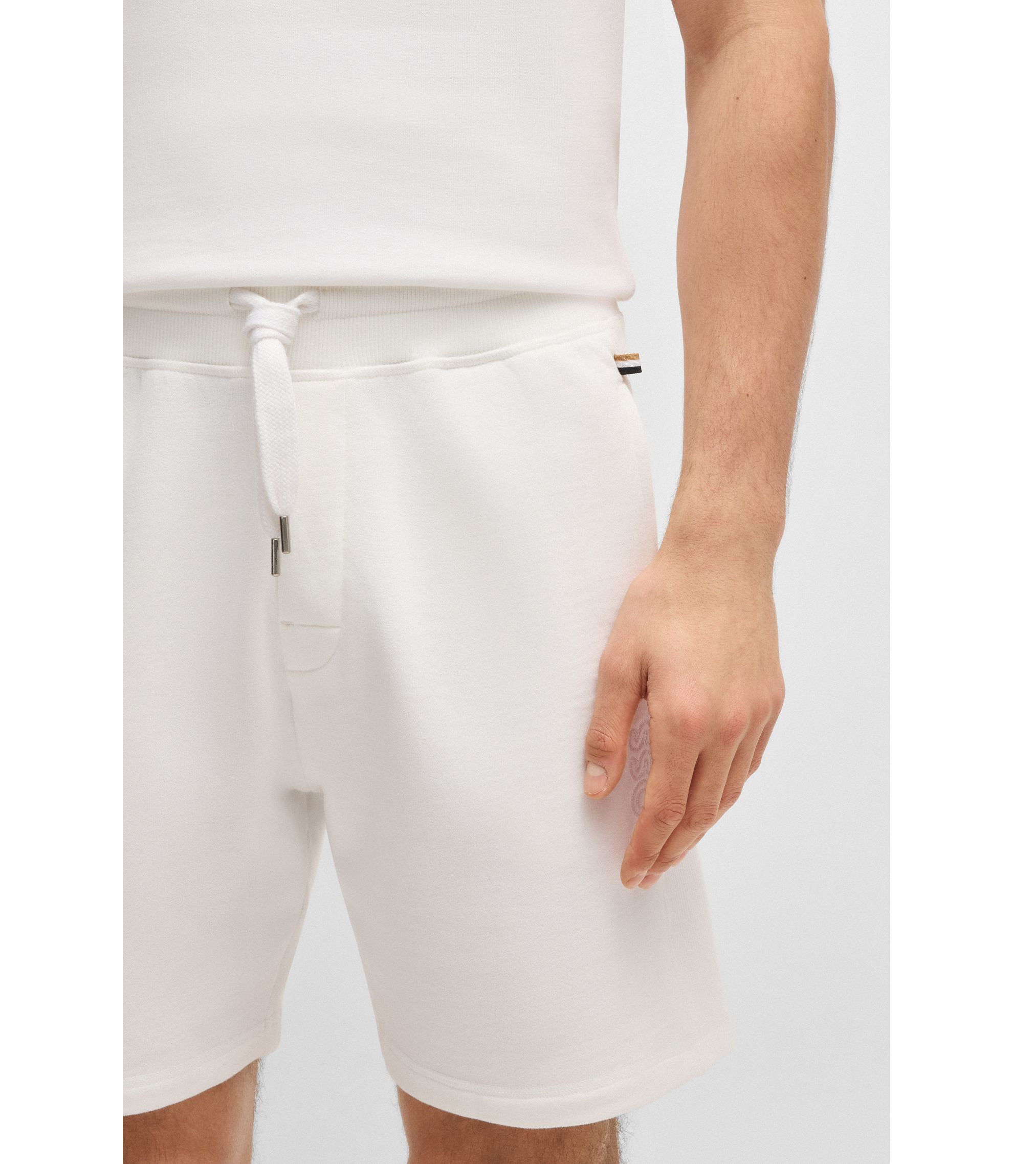 BOSS - Cotton-terry shorts with outline logo embroidery - White