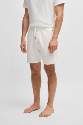 Shorts de felpa de algod&oacute;n con logotipo delineado bordado, Blanco