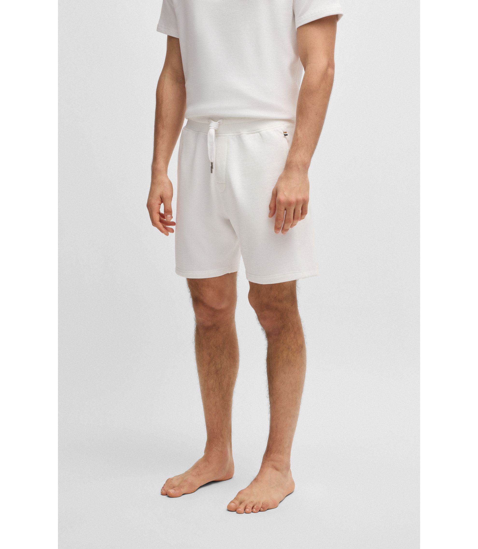 BOSS - Cotton-terry shorts with outline logo embroidery - White