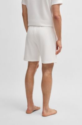 Shorts de felpa de algod&oacute;n con logotipo delineado bordado, Blanco