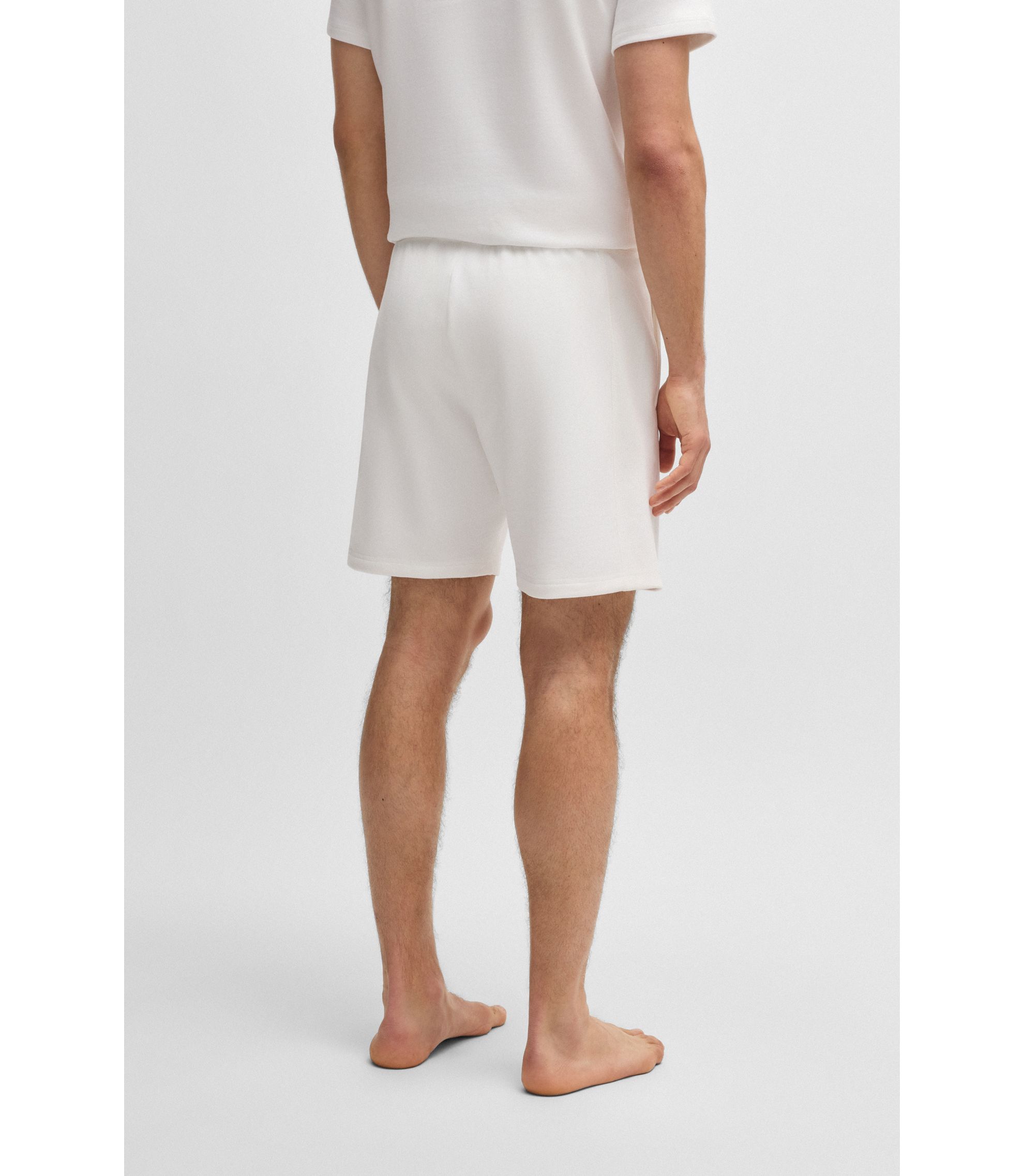 BOSS - Cotton-terry shorts with outline logo embroidery - White
