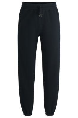 Cotton-terry tracksuit bottoms with embroidered logo, Black