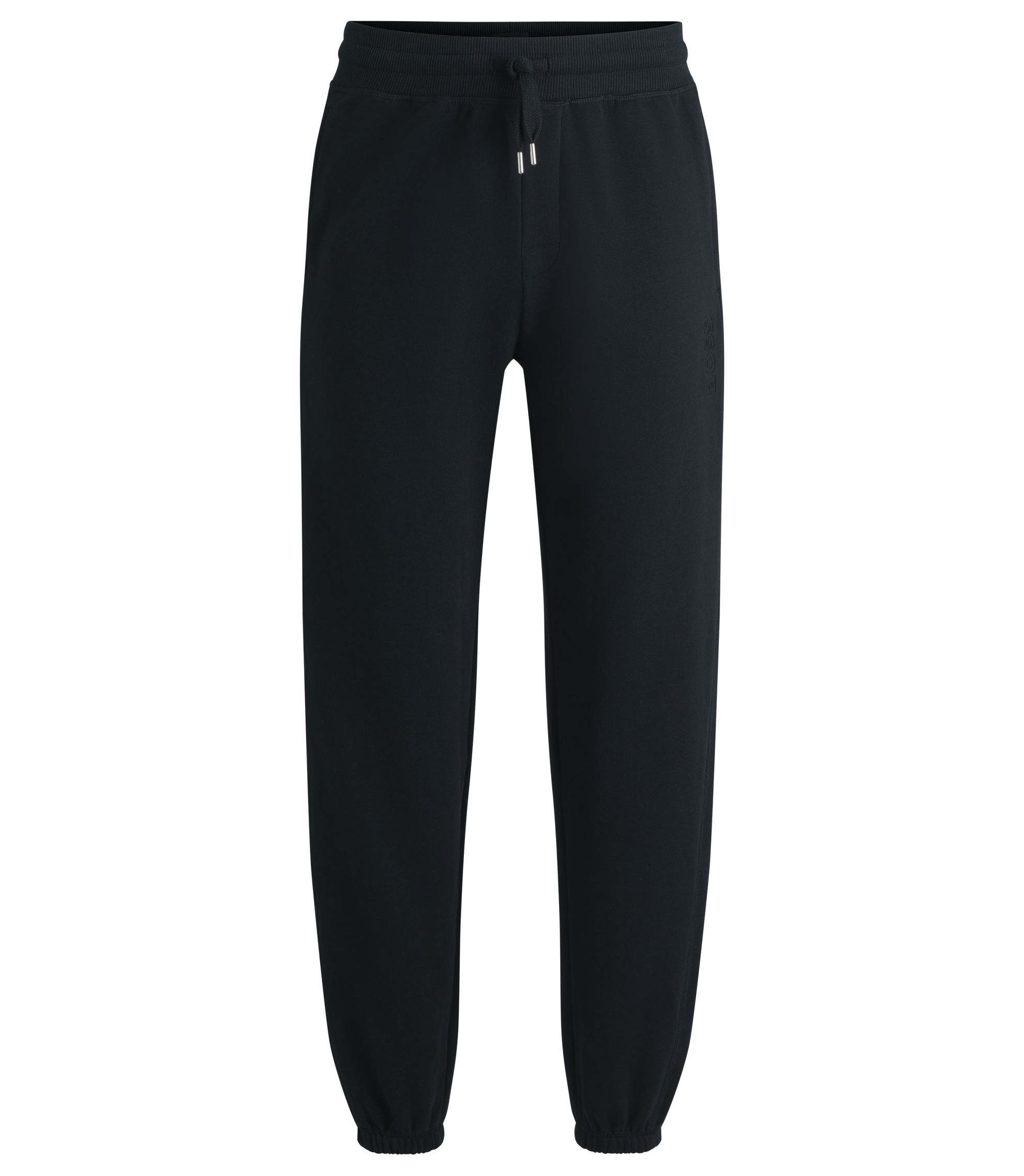 BOSS - Cotton-terry tracksuit bottoms with embroidered logo - Black