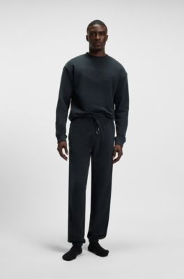 Cotton-terry tracksuit bottoms with embroidered logo, Black