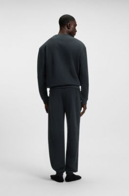 Cotton-terry tracksuit bottoms with embroidered logo, Black