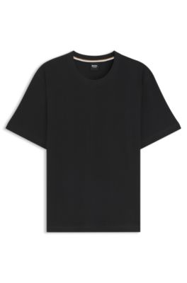 Cotton-blend T-shirt with waffle structure, Black