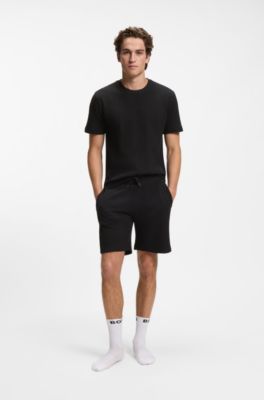 Cotton-blend T-shirt with waffle structure, Black