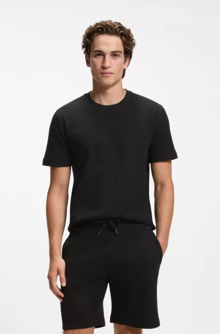 Cotton-blend T-shirt with waffle structure