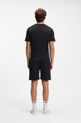 Cotton-blend T-shirt with waffle structure, Black