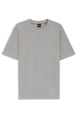 Cotton-blend T-shirt with waffle structure, Light Grey