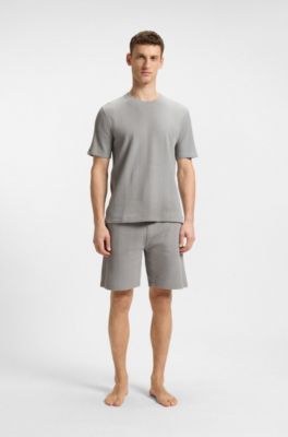 Cotton-blend T-shirt with waffle structure, Light Grey