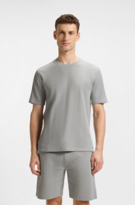 Cotton-blend T-shirt with waffle structure, Light Grey