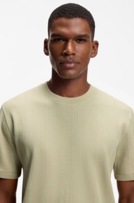 Cotton-blend T-shirt with waffle structure, Light Green