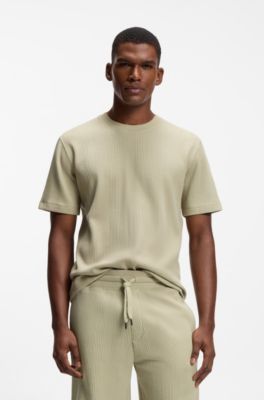 Cotton-blend T-shirt with waffle structure, Light Green