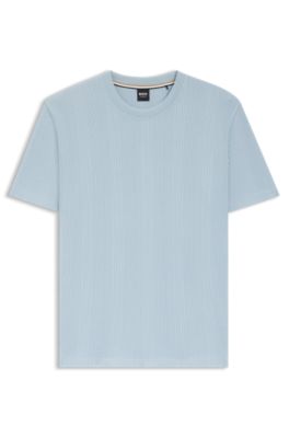 Cotton-blend T-shirt with waffle structure, Light Blue
