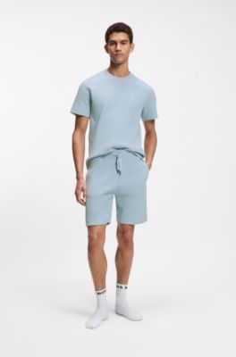 Cotton-blend T-shirt with waffle structure, Light Blue