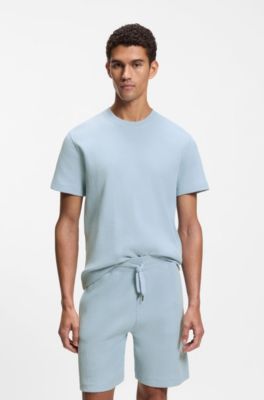 Cotton-blend T-shirt with waffle structure, Light Blue